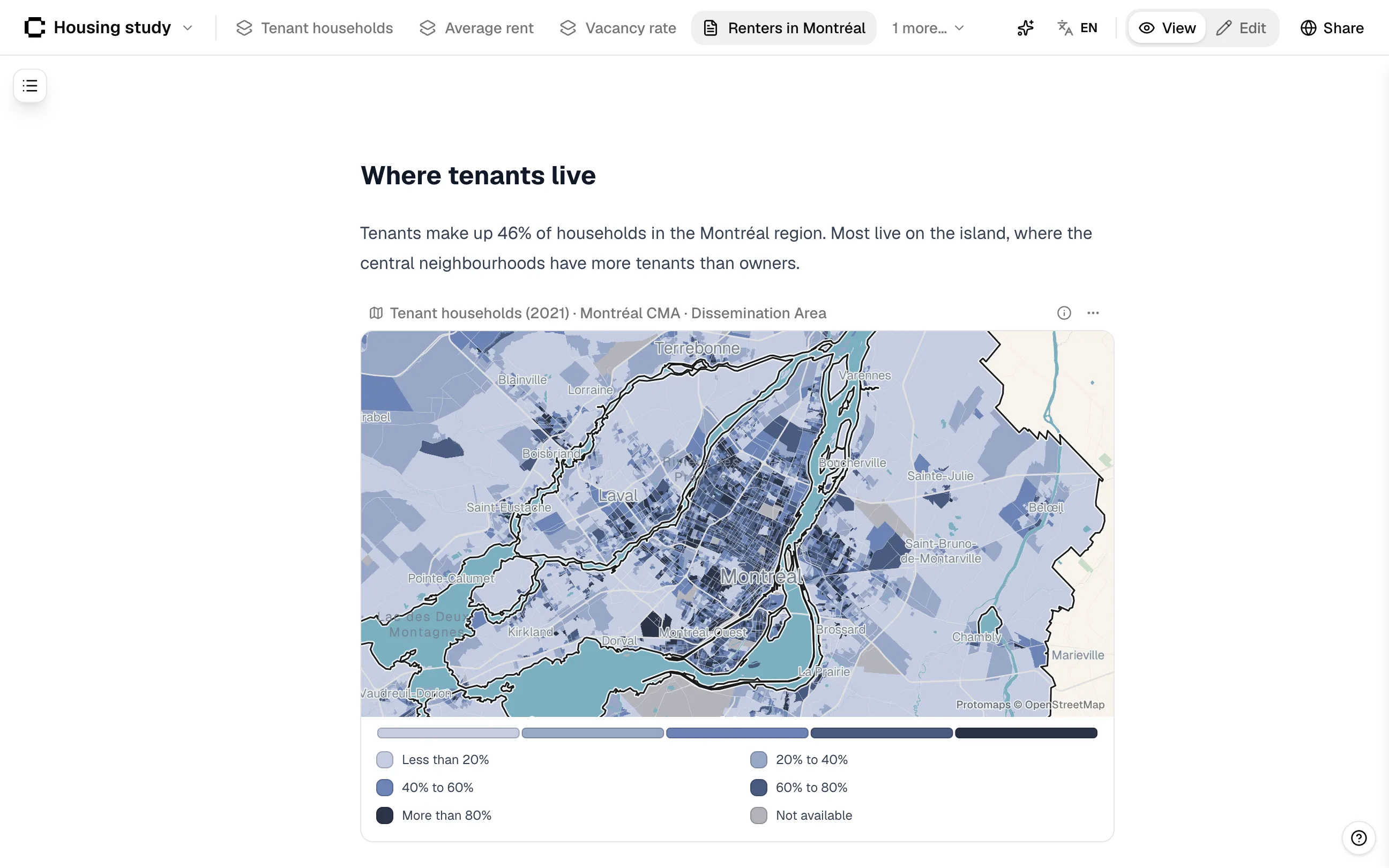 A Curbcut Studio report on renters in Montréal, with a live map of tenant households
