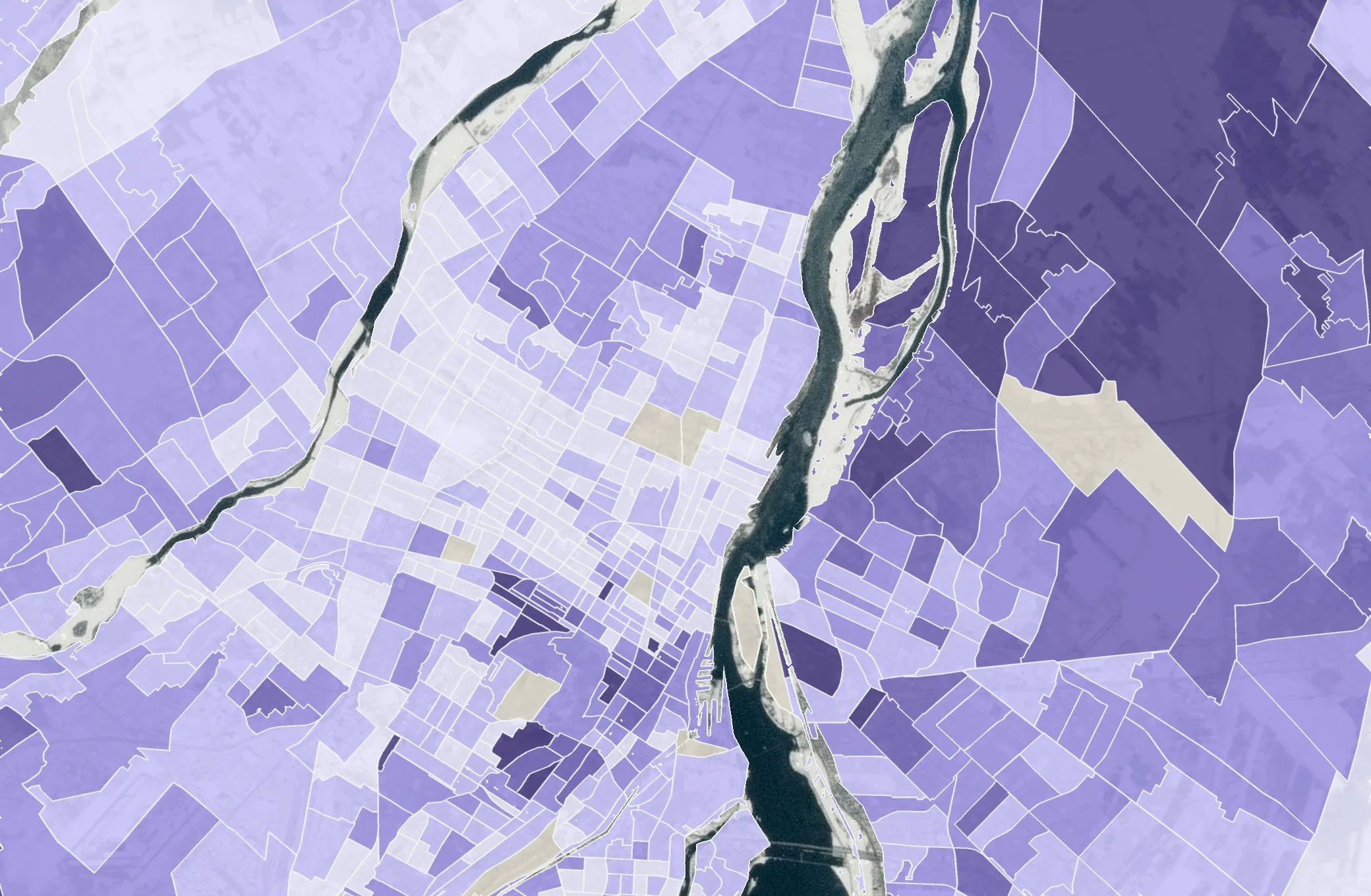 A Studio map of Montréal census tracts, shaded by the share of short commutes